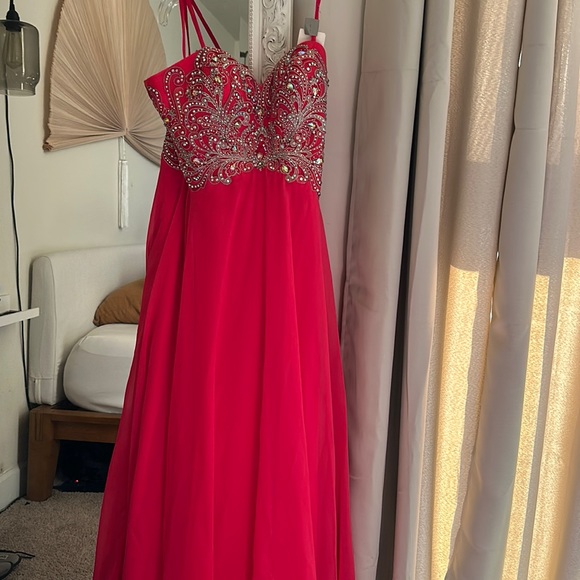 Pink strapless gown with beaded/rhinestone top - Picture 2 of 6